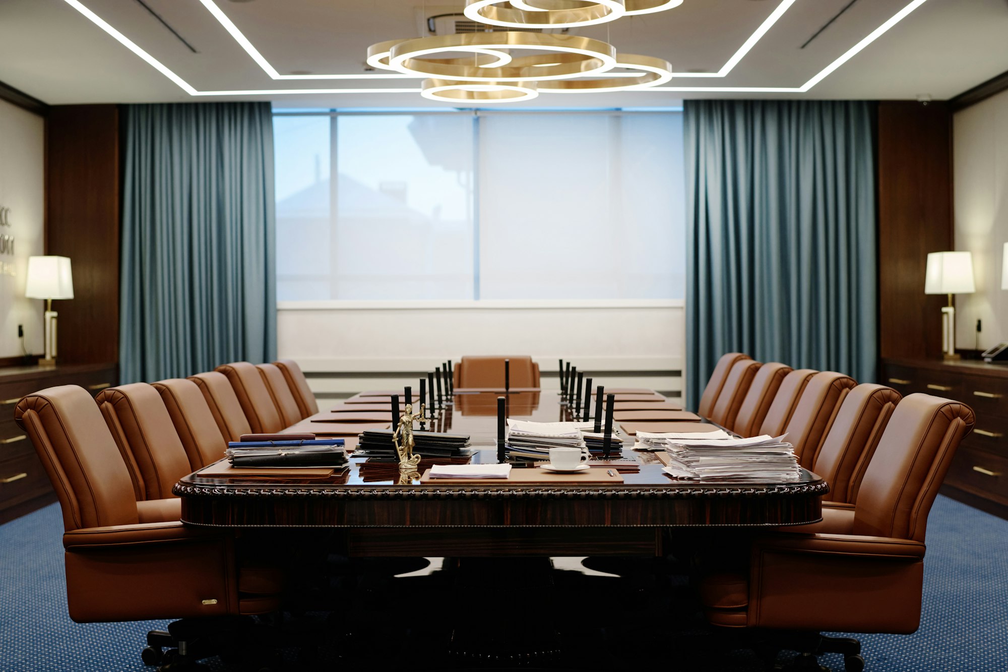 Boardroom with Exquisite Furniture Ready for Business Conference